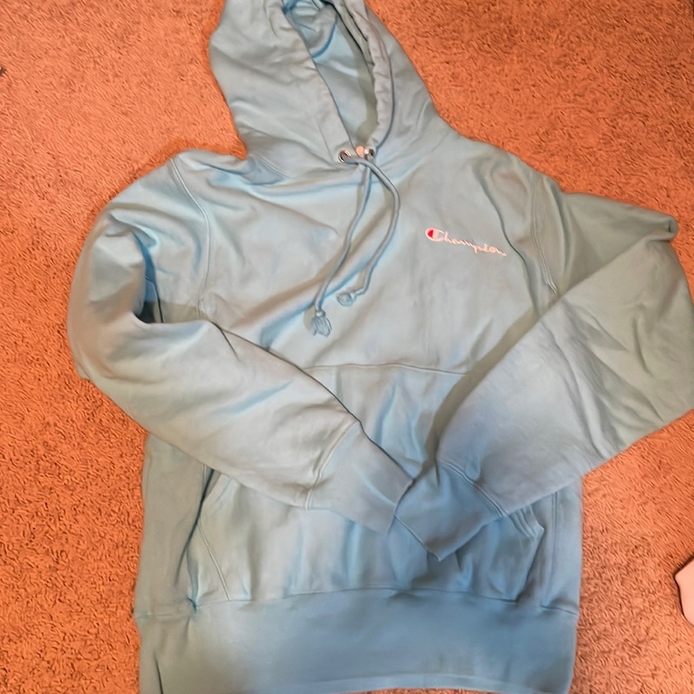 Champion reverse weave mens hoodie size small color aqua